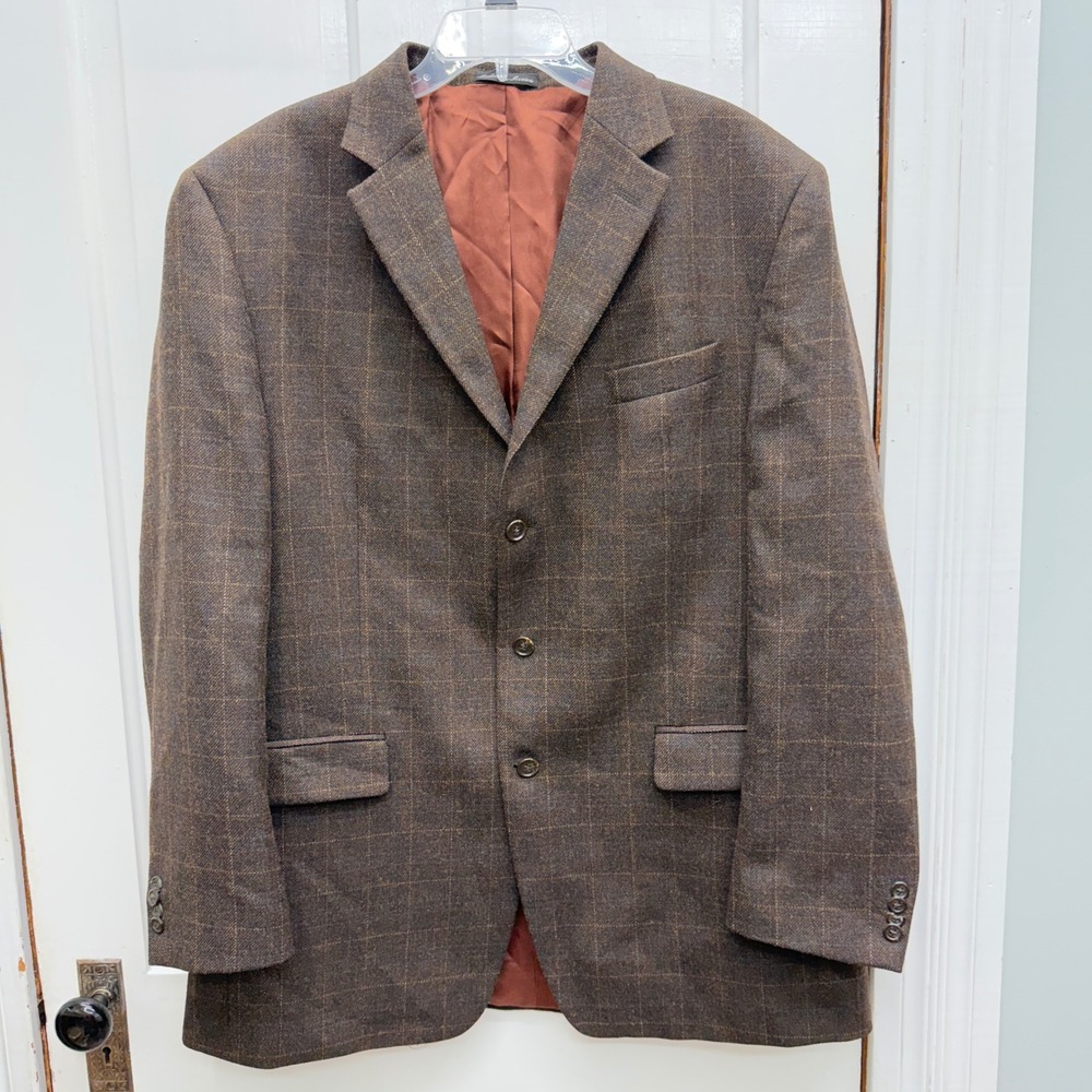 Michael Michael Kors Brown Windowpane Plaid Wool Alpaca Blend Blazer Coat 46L